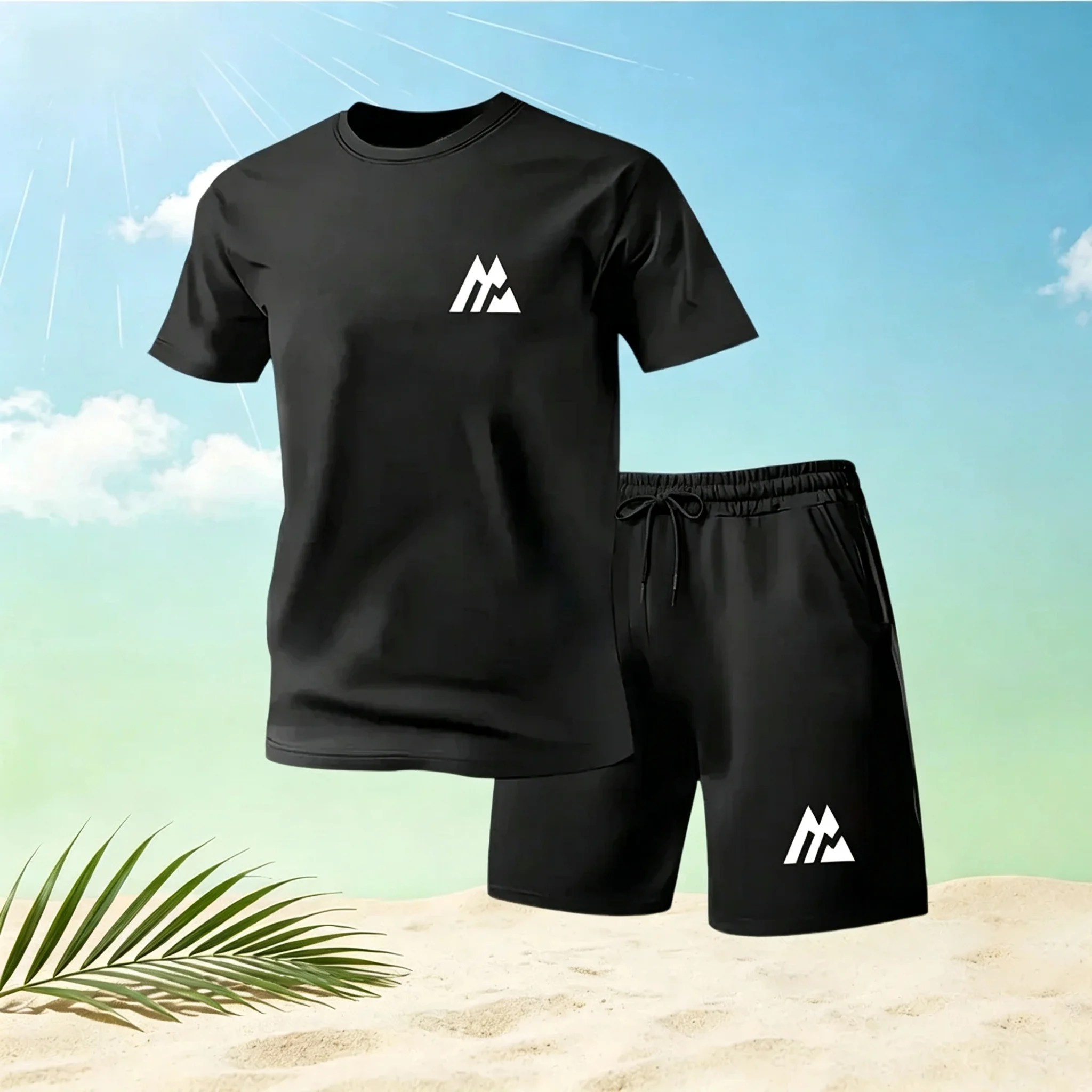 Hot Sale New Summer Men's Fashion Street Short Sleeve T-Shirt + Shorts Set Round Neck Quick Dry Running Sportswear 2 Piece