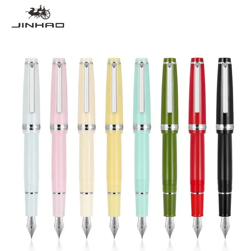New Jinhao 82 Series Fountain Pen Acrylic F 0.5mm Nib School Office Supplies Business Writing Ink Pens Silver Clip Blue Yellow