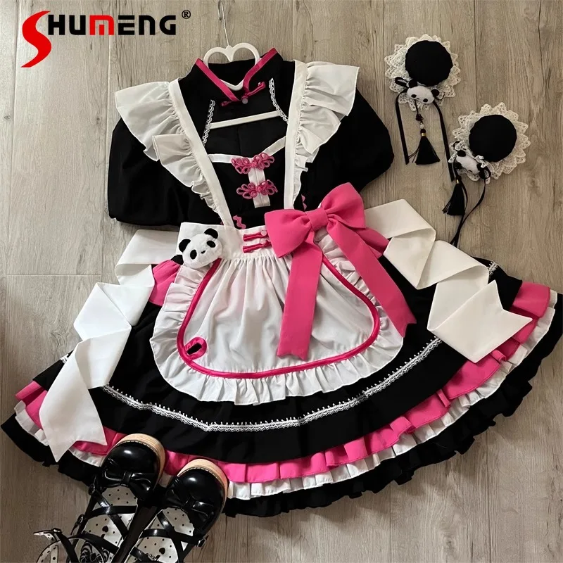 

Japanese Rojita Style Original Design Lolita Dresses Maid Chinese Short Sleeves Slim Fit Kawaii Op Dress Women's Cute Vestidos