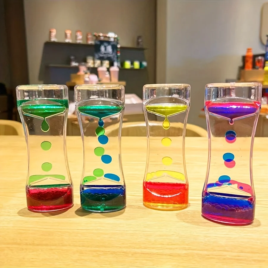Acryl-Flüssigkeits-Bewegungstimer Zweifarbiger Öltropfen-Sandtimer Sensorisches Fidget-Schreibtisch-Ornament Stressabbau-Spielzeug Geschenk für Schüler