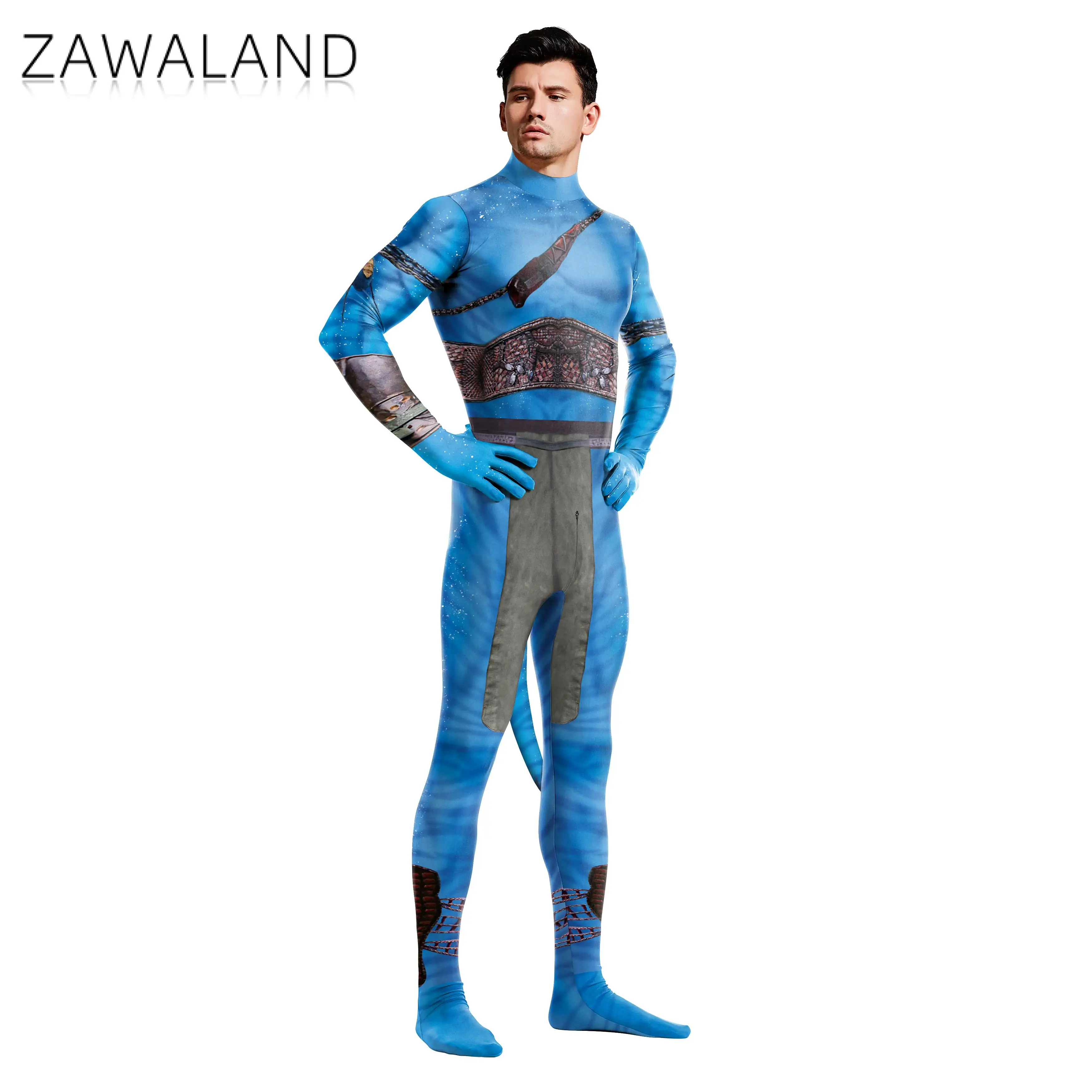 Zawaland Movie Cosplay Cosutme Couple Petsuit with Tail Holiday Party Zentai Suit Festival Crotch Zipper Jumpsuit Unisex Gifts