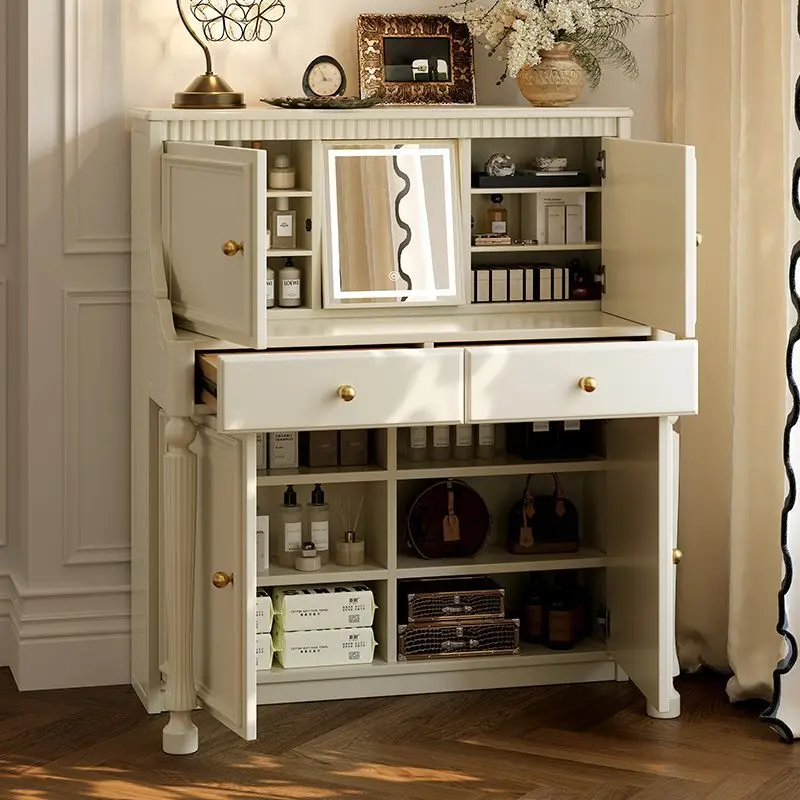 Master bedroom bedside French cream wind dresser small apartment bedroom solid wood white piano makeup table