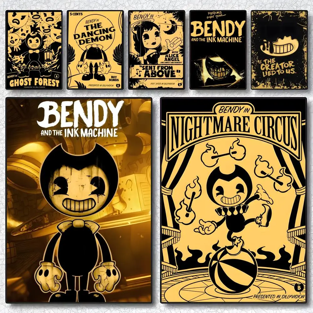 Póster adhesivo de la película B-Bendy A-And The L-Ink M-Machine, adhesivo artístico autoadhesivo, adhesivo de papel impermeable, decoración de pared para cafetería