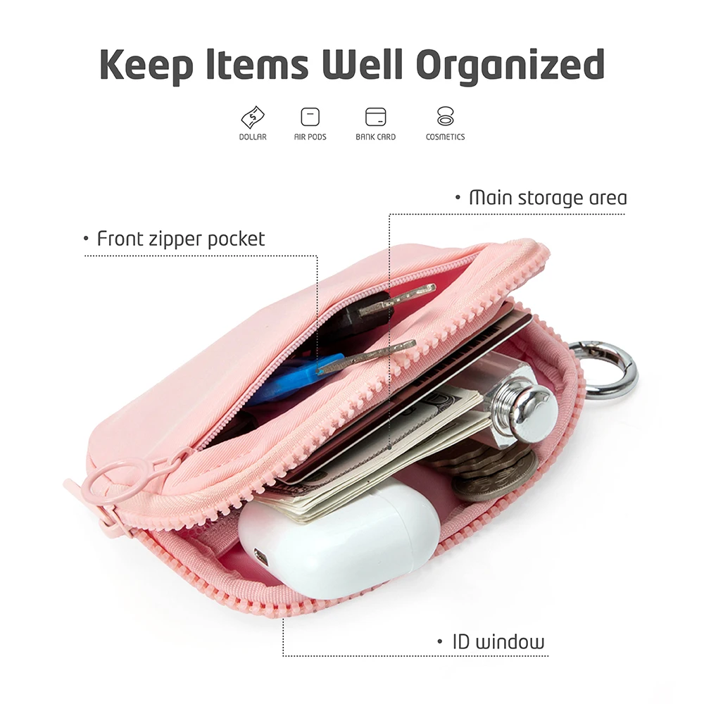 حقيبة تخزين حامل البطاقات النسائية متعددة الوظائف ومحفظة النقود المعدنية المرتبطة بمشبك محمول قصير مع حقيبة يد بسحاب ذات قيمة عالية