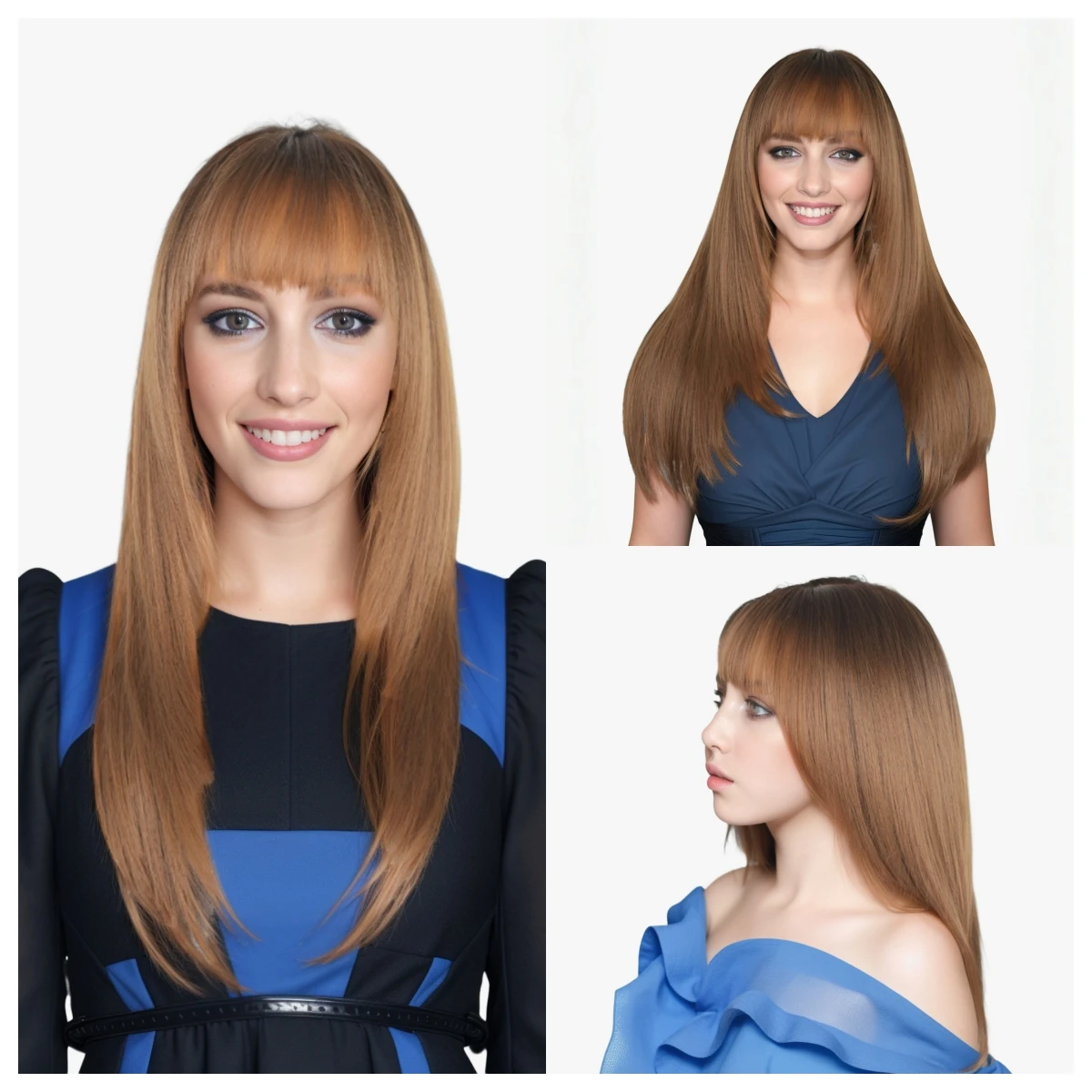 HOVOX Synthetic Wig Long Straight Hair Brown Women's Straight Bangs Fashion Trend Daily Wear Party Natural Heat Resistant Wig