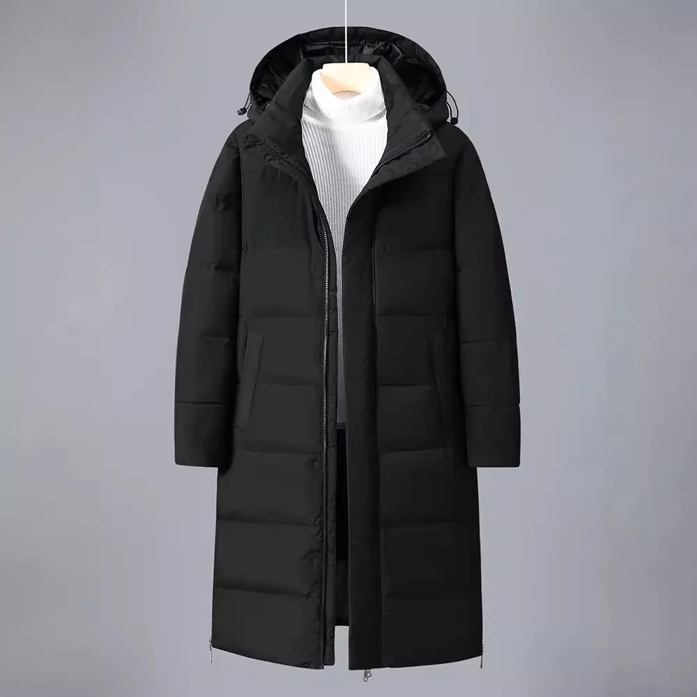 

Зимний мужской пуховик, утепленный, морозостойкий, ветрозащитный, с капюшоном, мужская верхняя одежда, свободное универсальное мужское длинное пальто на молнии с длинными рукавами