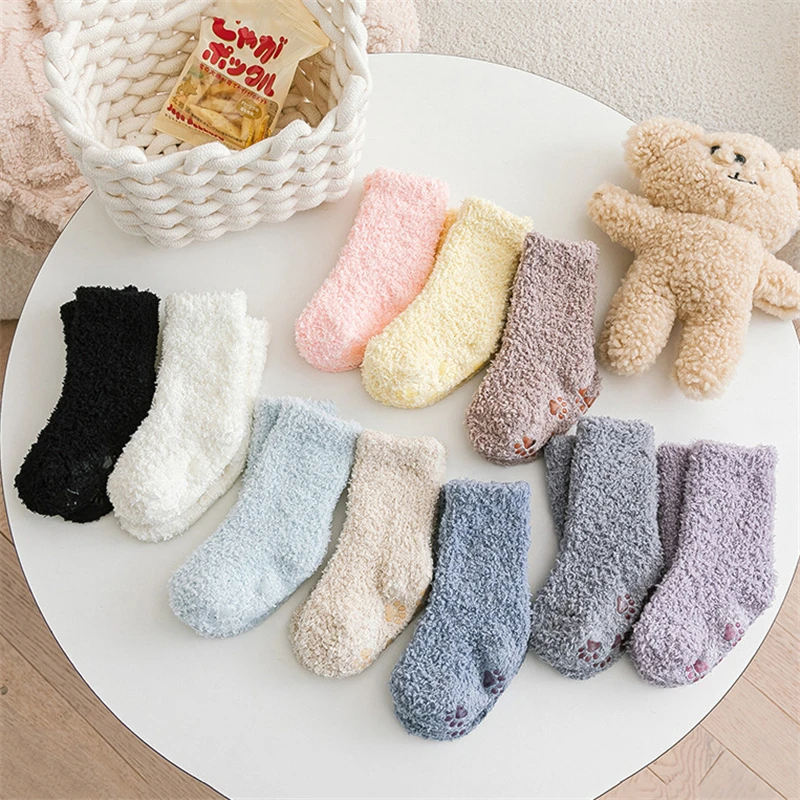 3Pairs Cute Baby Socks for Boy Girl Winter Soft Cotton Anti Slip Soled Newborn Toddler Sock Kids Thicken Socken Warm Socks