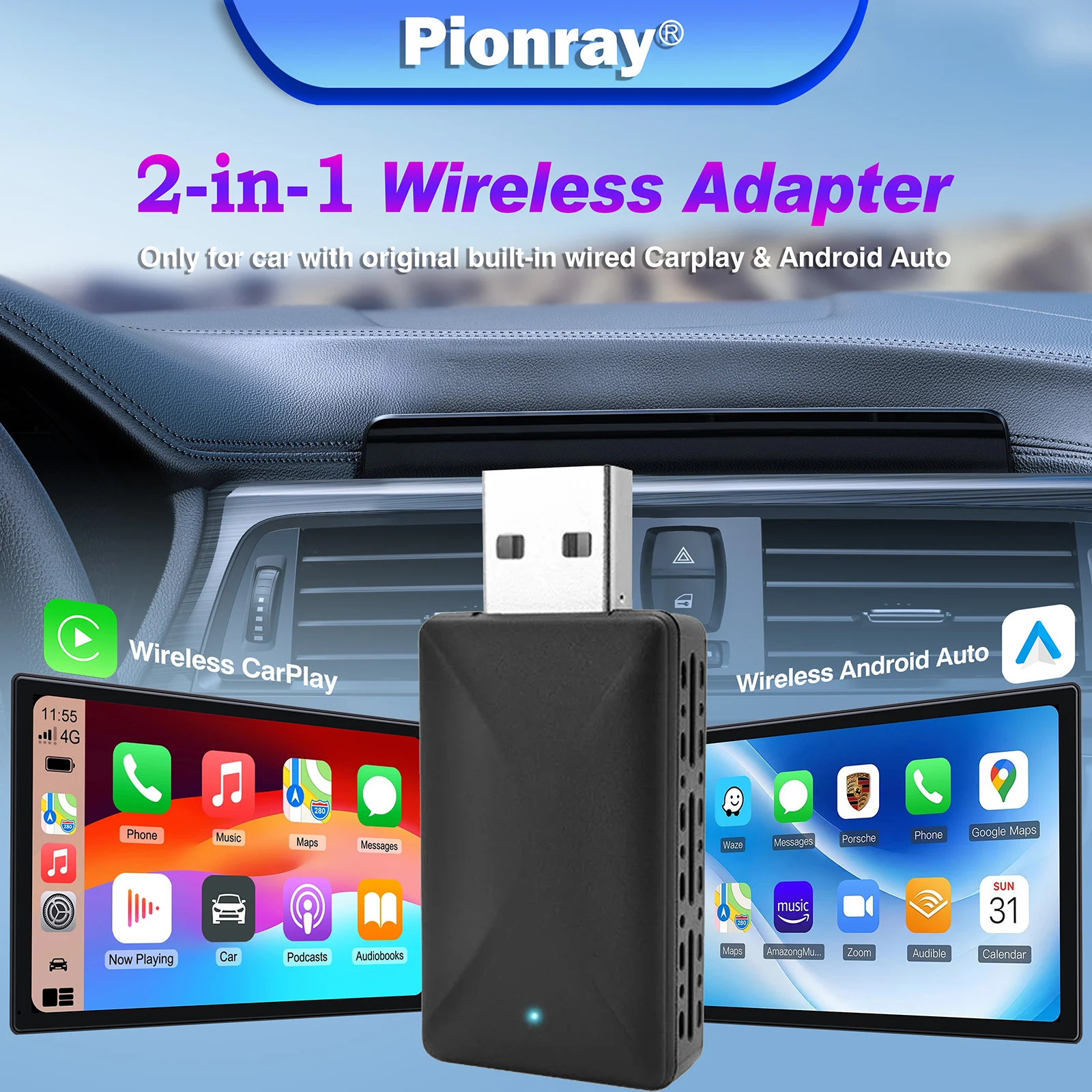Wireless Carplay Adapter for Apple iPhone & Android Auto Wireless Adapter 2 in 1,2025's Newly Upgraded, Ultra-Compact Design