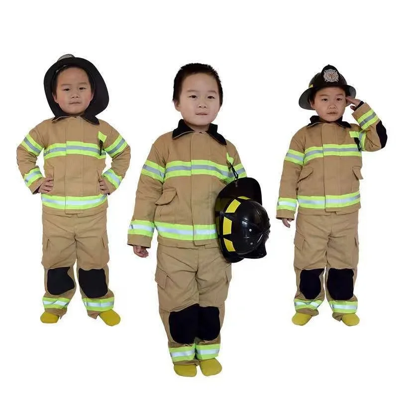 Cotton Linen Fancy Halloween Party Firefighter Uniform Boys Role Play Work Wear Kids Fireman Sam Cosplay Costumes