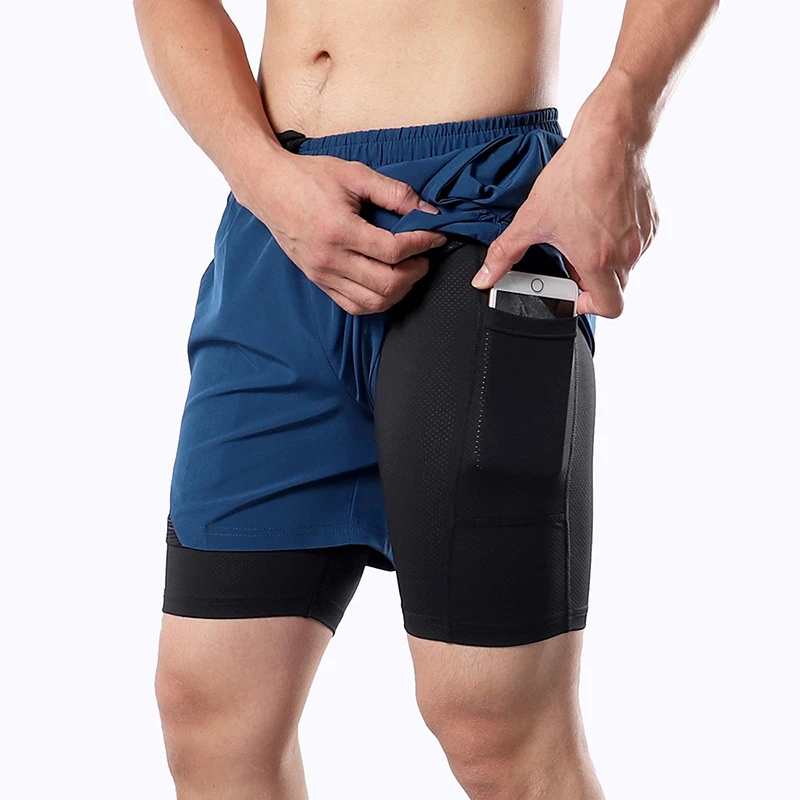 ARSUXEO-Shorts de course 2 en 1 pour hommes, bas de plage avec poche, pantalons de jogging, fitness, entraînement sportif, B208