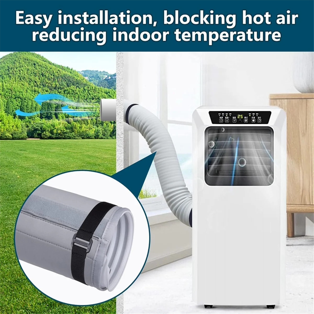 Penutup Selang AC Pembungkus Penutup Ventilasi Saluran Selang AC-Penutup Lengan Terisolasi untuk AC Portabel untuk Diameter 5In & 5,9 InciA83X