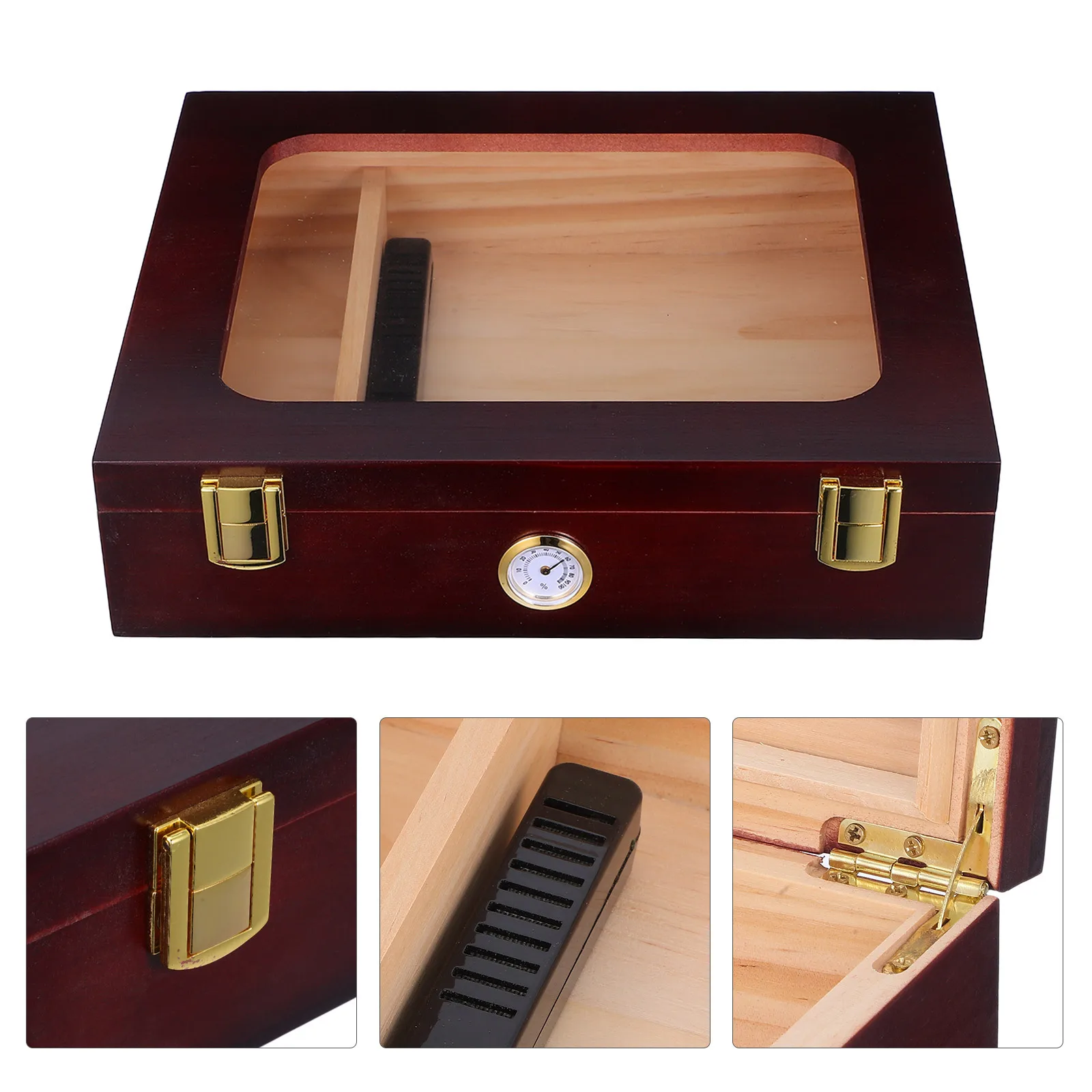 

Glass Top Cigar Box With Hygrometer Humidifier Desktop Cedar Case For Moisturizing Storing Cigars Airtight Wood Container Travel