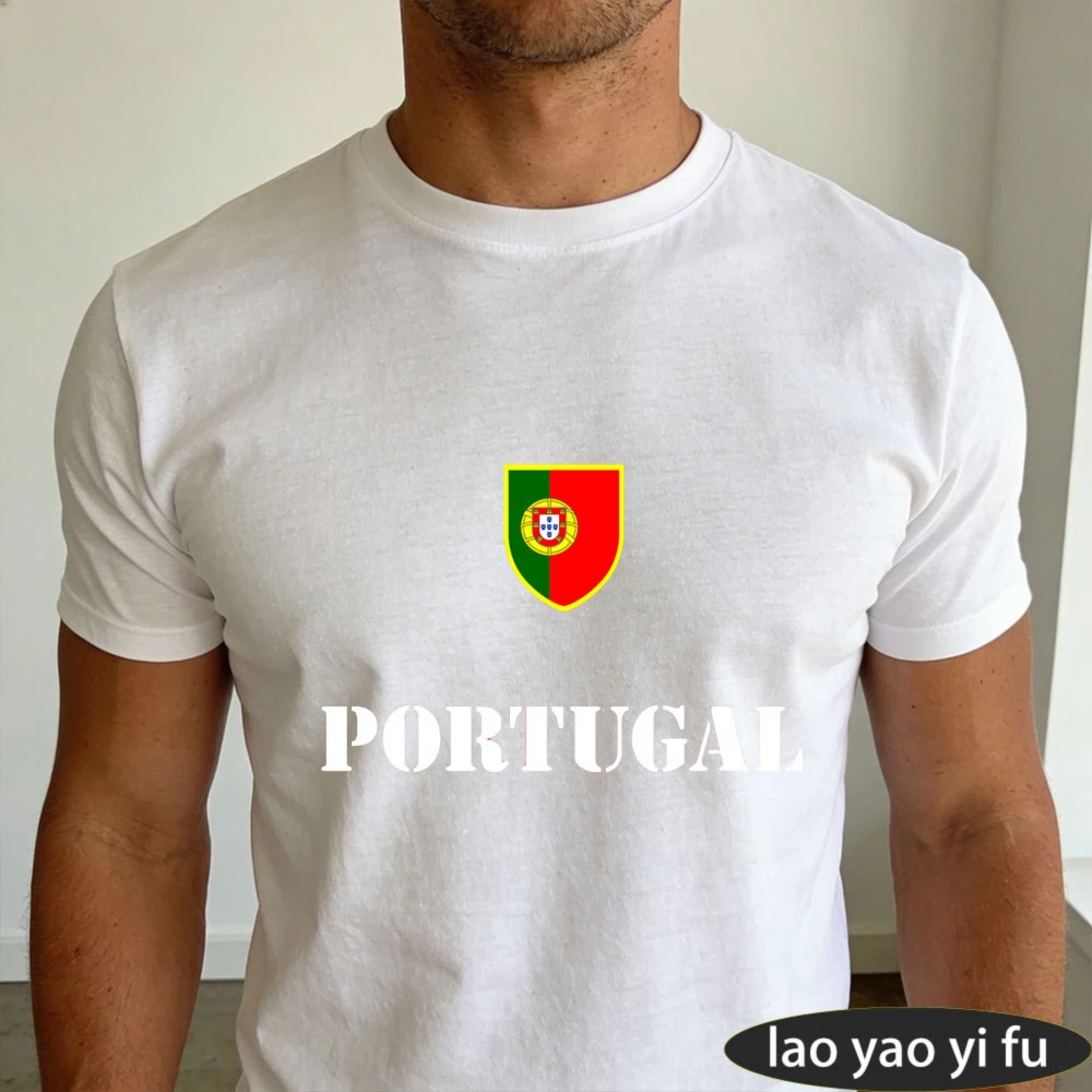 Portugal Soccer Graphic TShirt Men Summer Cotton Short Sleeve Shield Flag Soccer Fan Soccer Party Supplies Casual Daily Wear
