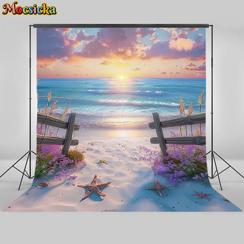 Mocsicka Summer Beach Photography Background Hawaii Beach Fence Party Decorations Supplies Boys Girls Photo Backdrop Studio Prop