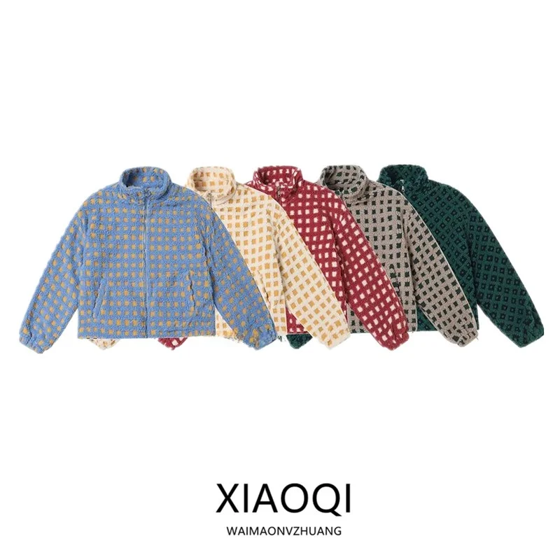 معطف نسائي طويل الأكمام مبطن للخريف والشتاء بنقشة مربعات وتصميم فضفاض متعدد الاستخدامات وأنيق #5