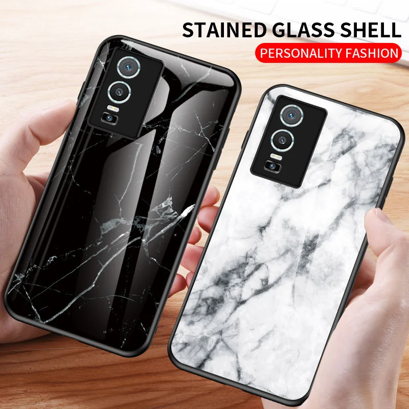 Vivo Y76S V2156A Case Marble Shockproof Tempered Glass Hard Back Cover Phone Case Silicone Bumper for vivo Y76S VivoY76S V2156A