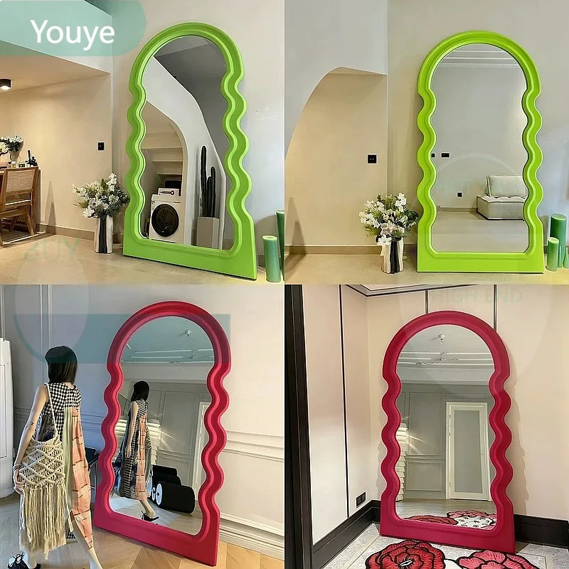 ZL French Irregular Wave Edge Full Length Mirror Floor Wall Mounted Dressing Mirror for Bedroom Living Room