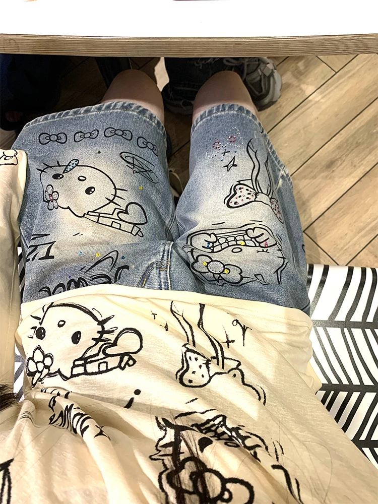 

Женские джинсы FunnJ с высокой талией, свободного кроя, украшенные стразами, в стиле ретро, прямые, длиной до середины икры, летние, модные