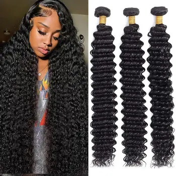 Brazilian Curly Human Hair Bundles 30 36 Inch Remy Unprocessed Raw Virgin 100% Human Hair Deep Wave Extensions 2 3 4 Bundles