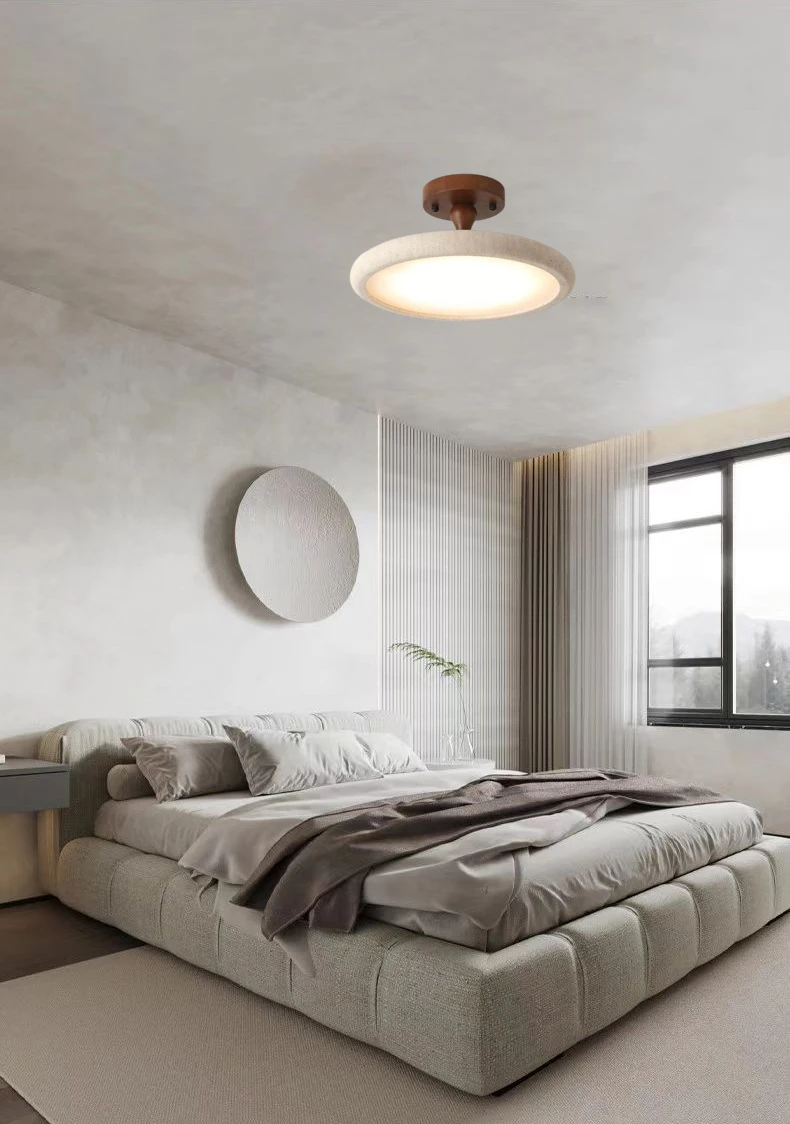 Dark Wood LED Ceiling Light Natural Stone Dimmable
