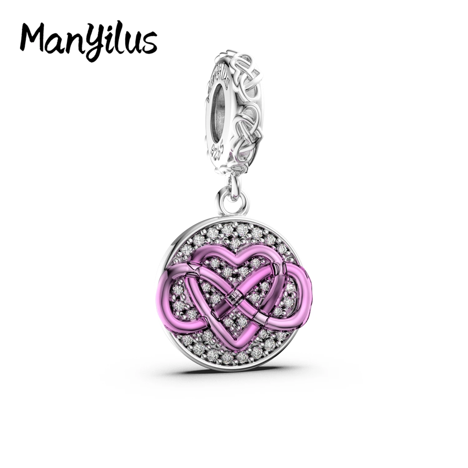 

925 Sterling Silver Pink Celtic Heart Dangle Charms for Original Bracelet & Necklace Cubic Zirconia Paved DIY Jewelry Gift