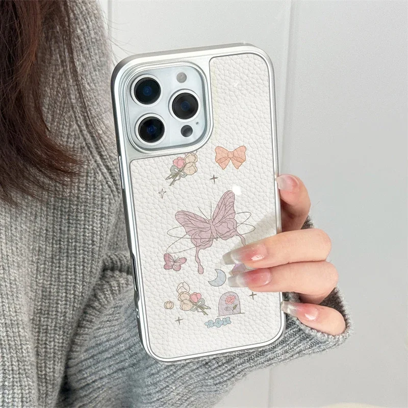 حافظة هاتف إنس لاكي فراشات وزهور جلدية لهاتف آيفون 11/12/13/14/15/16/17 برو ماكس اير بلس