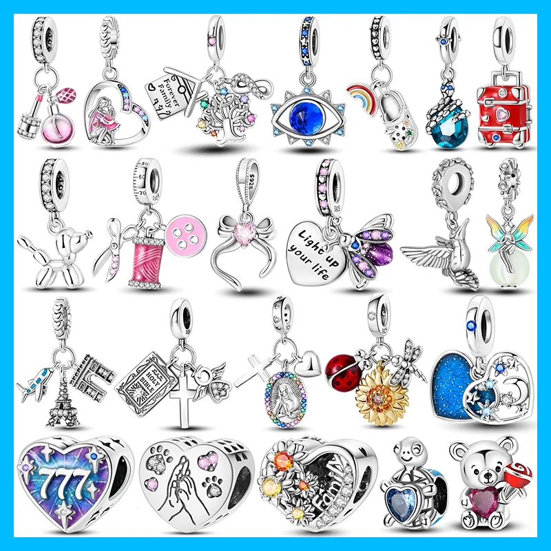 Heart Evil Eye Sunflower Ticket CZ Original Charms Silver Plated Bead Fit Bracelets Bag Keychain Charms Diy Women Gift Accessory