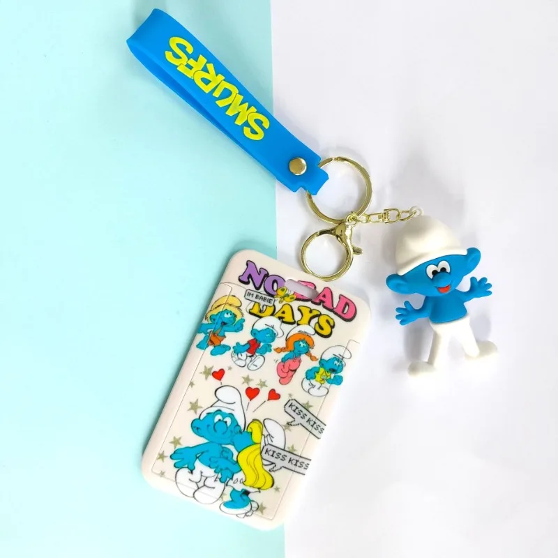 Cartoon Smurf Keychain ID Card Protective Cover Student Bus Card Badge Card Holder Animal Print Ladies Credit Band Wristband