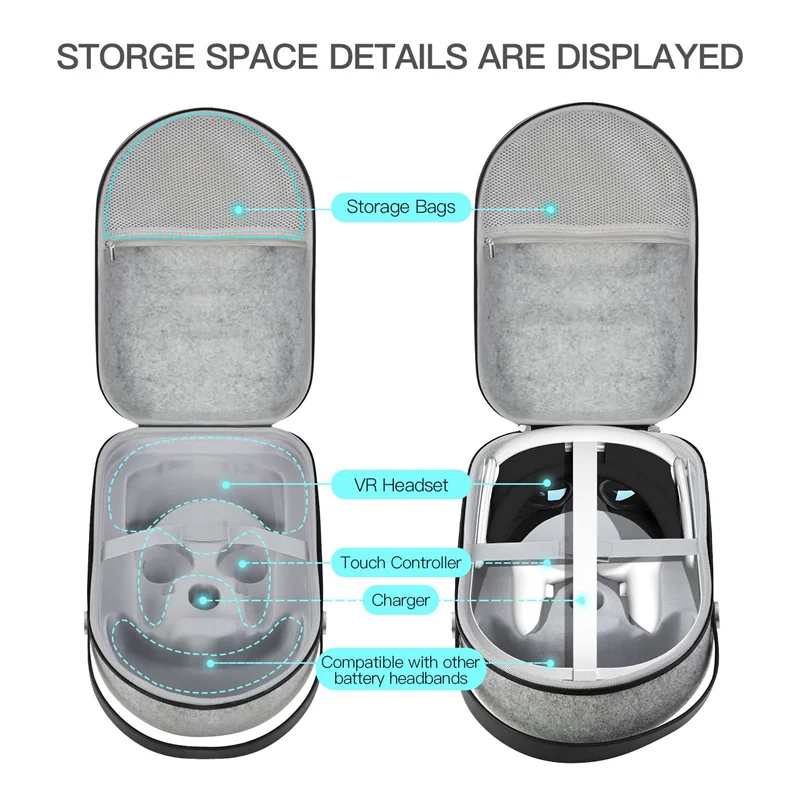 

A17Z VR Carrying Case For Oculus Quest 3 Portable Storage Bag Handlebar Suitcase Travel Box VR Replacement Grey
