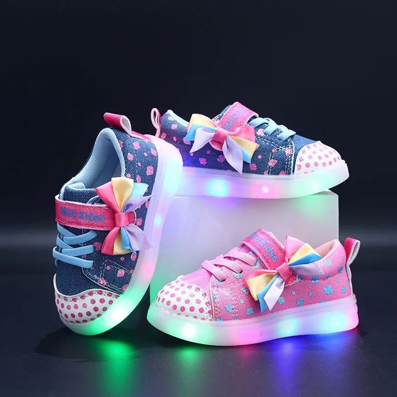 

Spring Kids Shoes New Fashion Sneakers Soft Bottom Anti Slip Comfort Girls Shoe LED Light Simple Sweet Princess Casual Shoe
