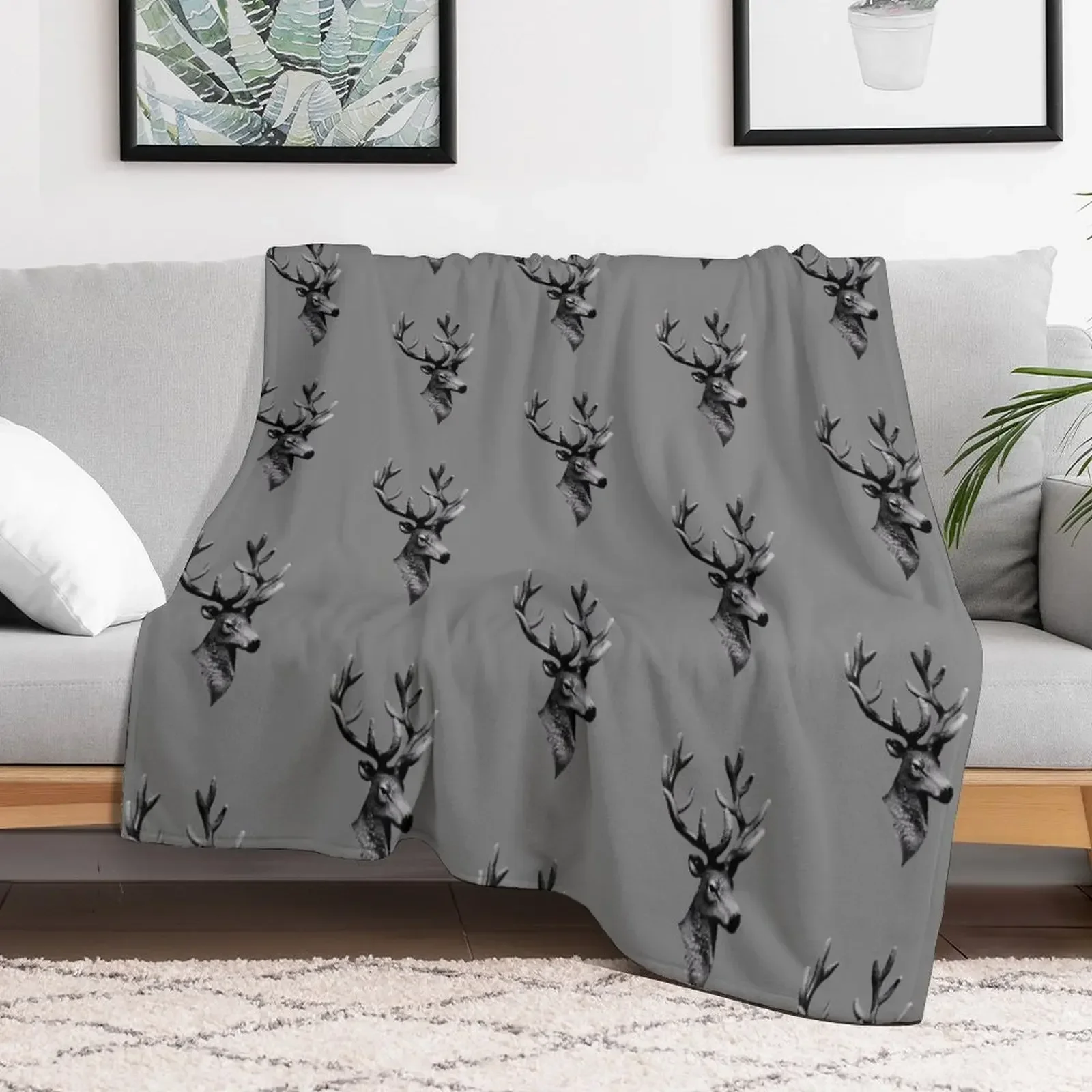 

Grey Stag Head Throw Blanket Kid'S warm winter Soft Plaid Blankets Decoratives Luxury Designer Thins bed plaid Blankets