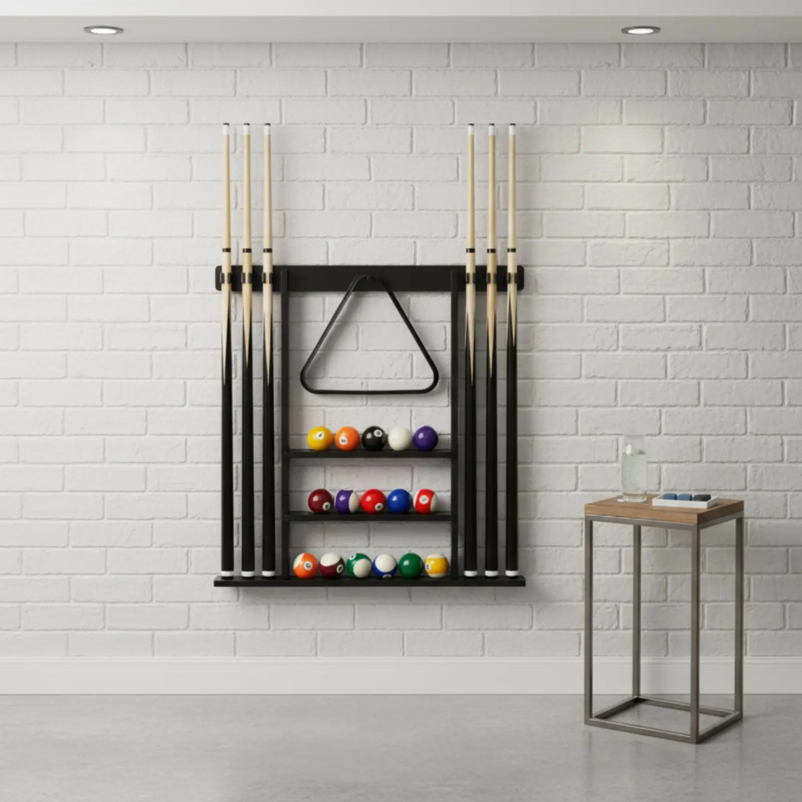 Billiard Cue Rack Black Finish Billiard Cue Stand Game Furniture Easy to Install Sports Storage Scratch Protection for Club Room