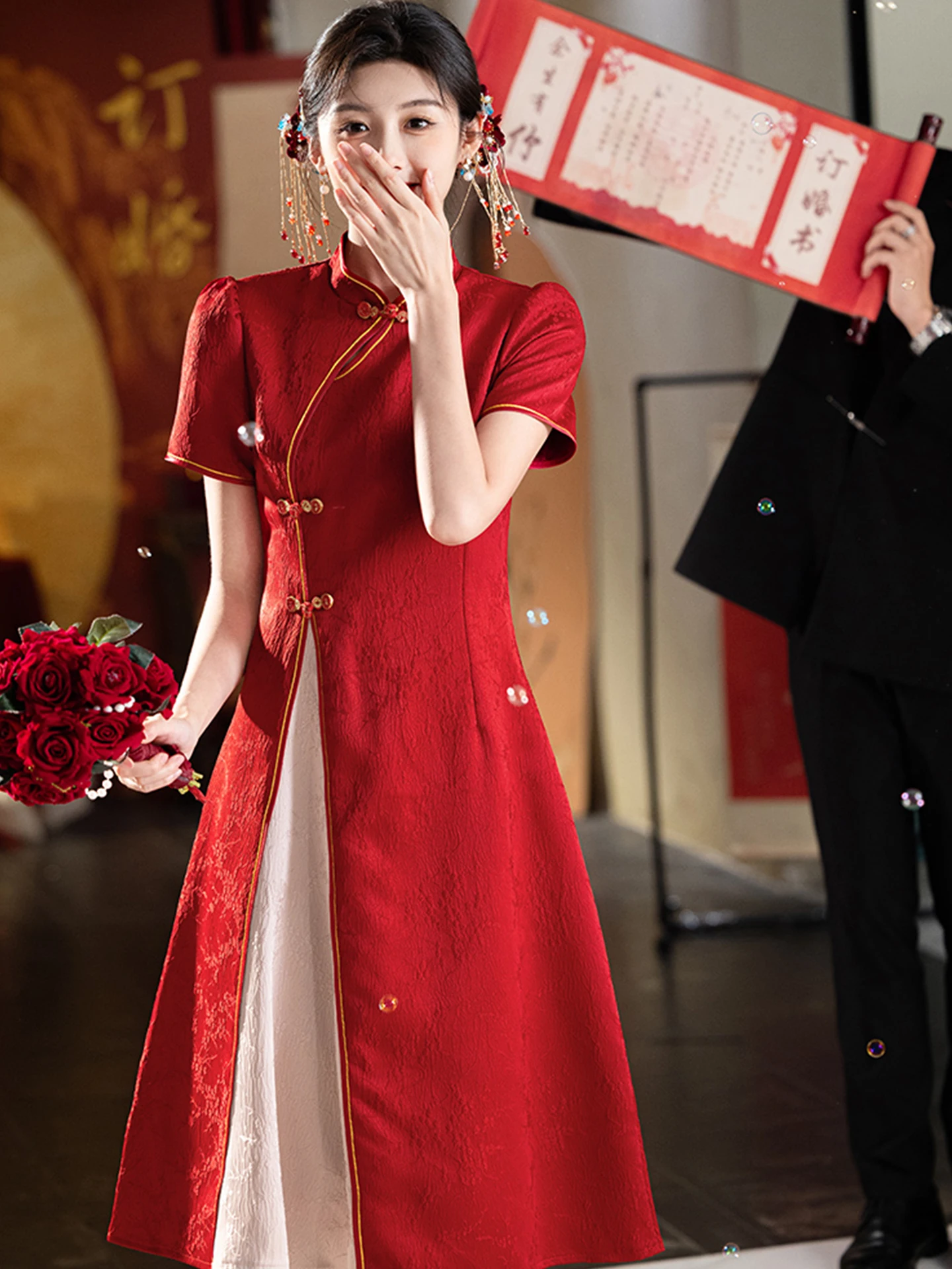 

New Chinese Sle Wedding Dr for Bridesmaid Materni Qipao Evening Gown plus Size Women Suitable for Engagement Parties A...