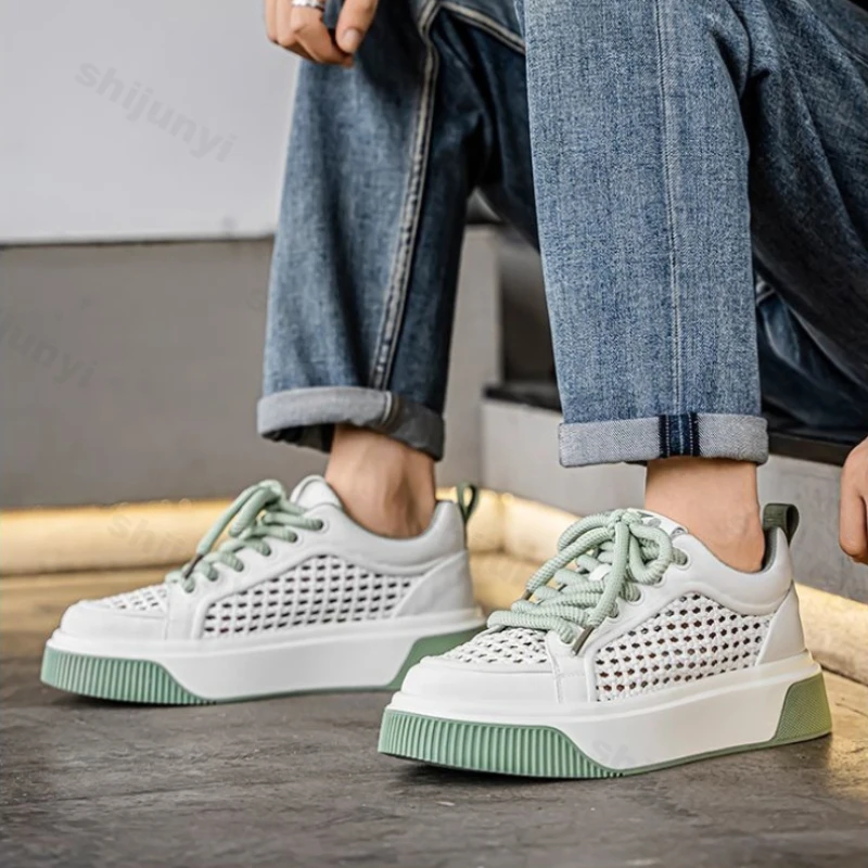 Men's Casual Shoes Summer New Fashion Weaving Mesh Comfortable Breathable Platform Sneaker Trendy Versatile Non Slip Flat Shoes
