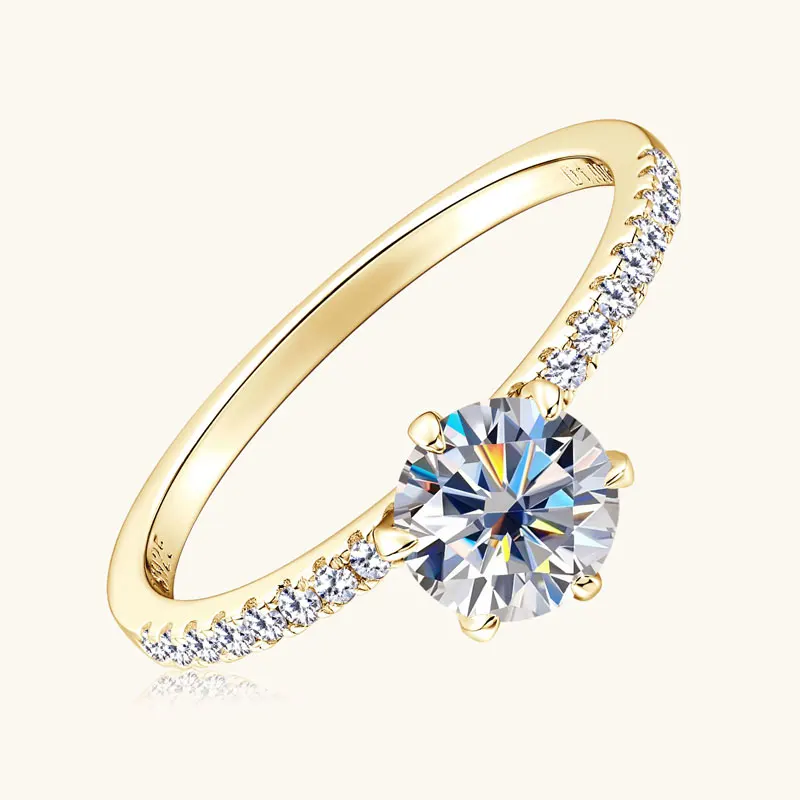 IOGOU D1.00CT 6.5MM Round D Moissanite Diamond Ring for Women 925 Sterling Silver Engagement Party Fine Jewelry Wedding Bands