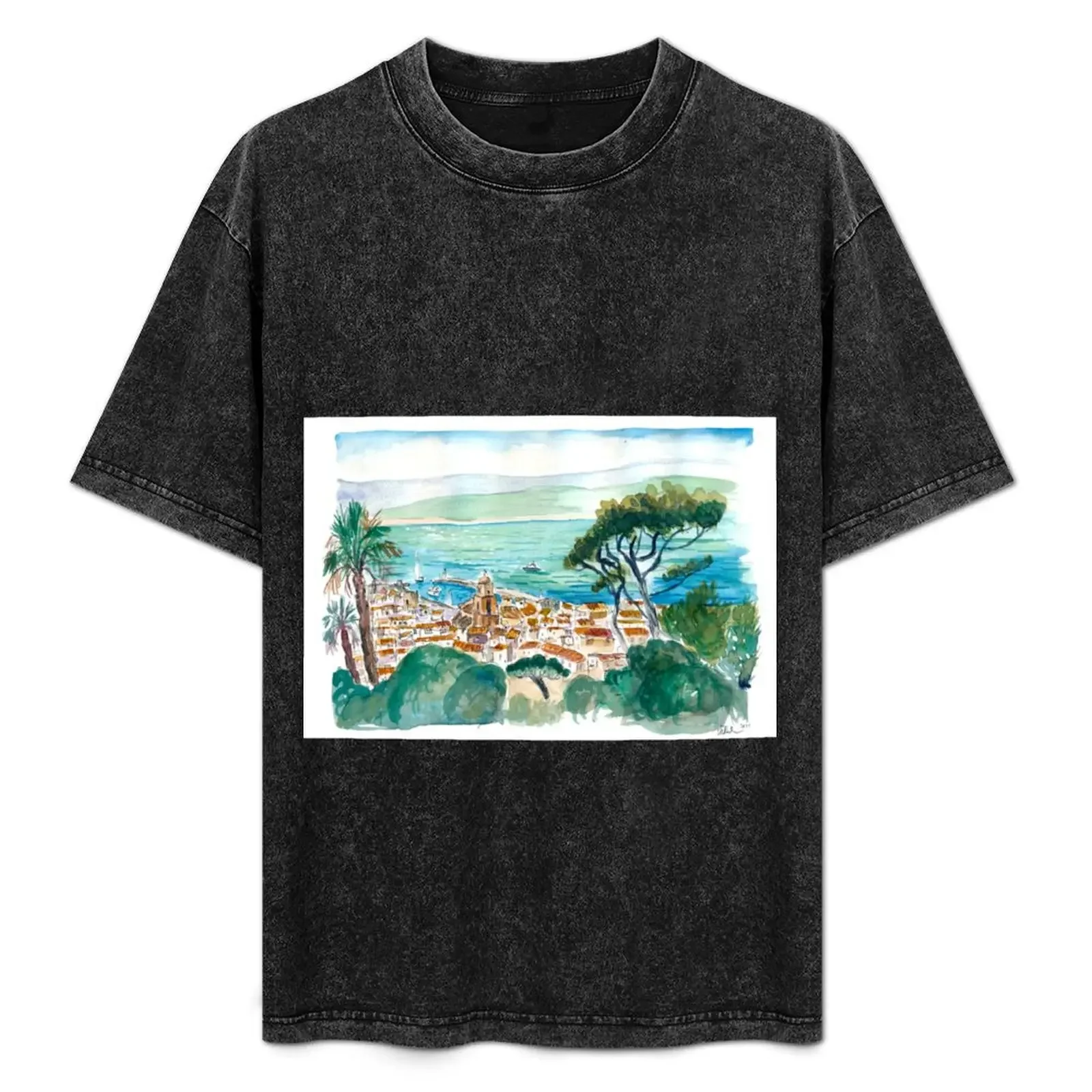 

Saint Tropez Coastal View of Turquoise French Riviera T-Shirt blue archive customizeds mens graphic t-shirts pack