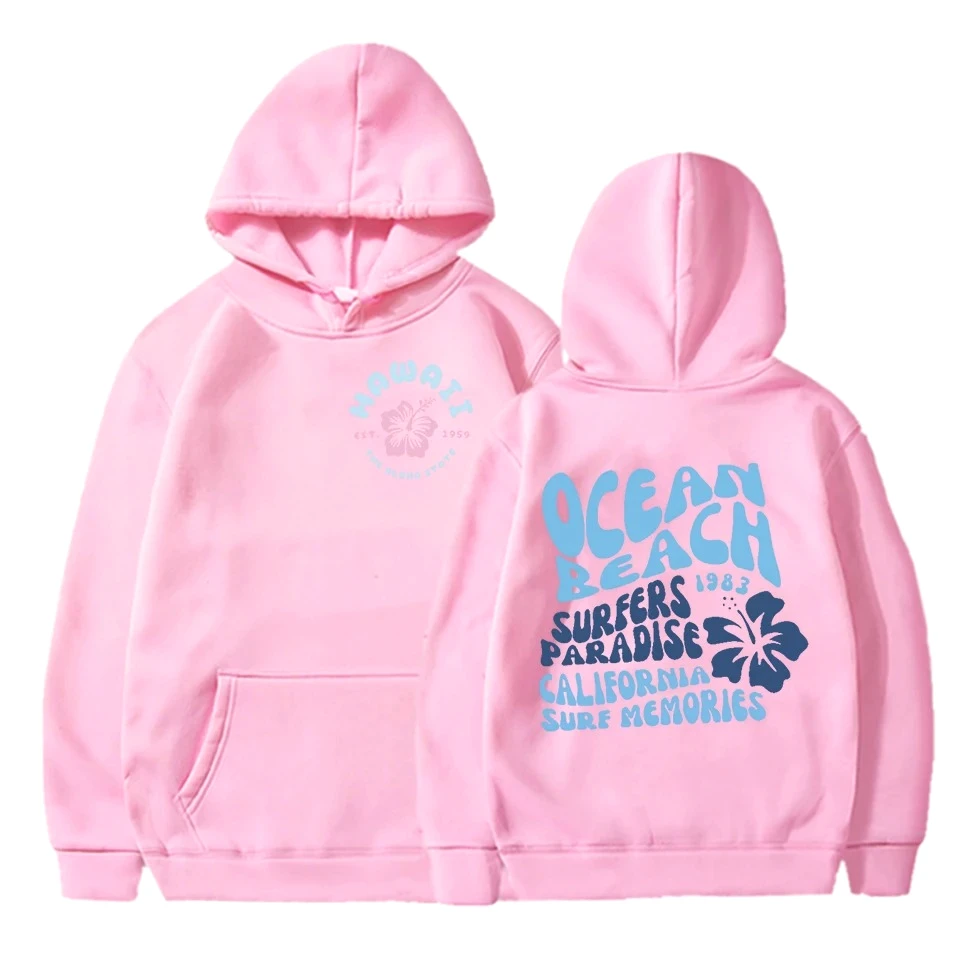 オーシャンビーチレタープリントパーカーハワイホリデー旅行トレンドトレーナーファッション長袖ガールズ Y2K プルオーバー服