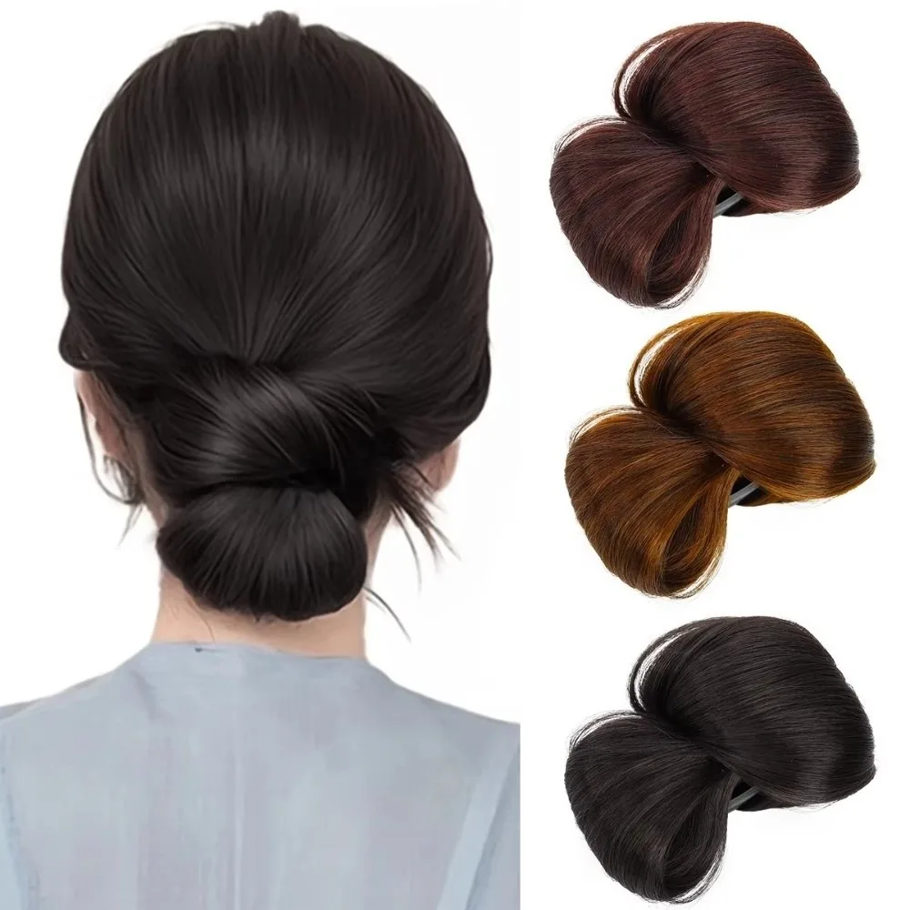 Elegante synthetische Haarknoten-Perücke, natürlicher Look, flauschige Textur, Clip-on-Perücke, Clip-on-Haarverlängerung für niedrig gebundene Duttfrisuren