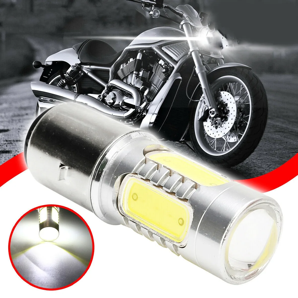 Reflektor motocyklowy 12V H6 BA20D 4 COB LED biała żarówka odpowiednia do reflektora motorowerowego ATV