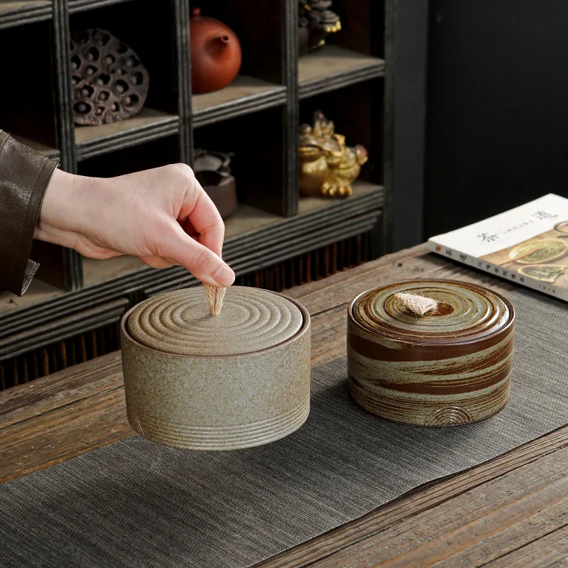 Vintage Gilded Cylindrical Ceramic Storage Jar Moisture-proof Sealed Tea Jar Storage Box Coffee Beans Candy Food Container