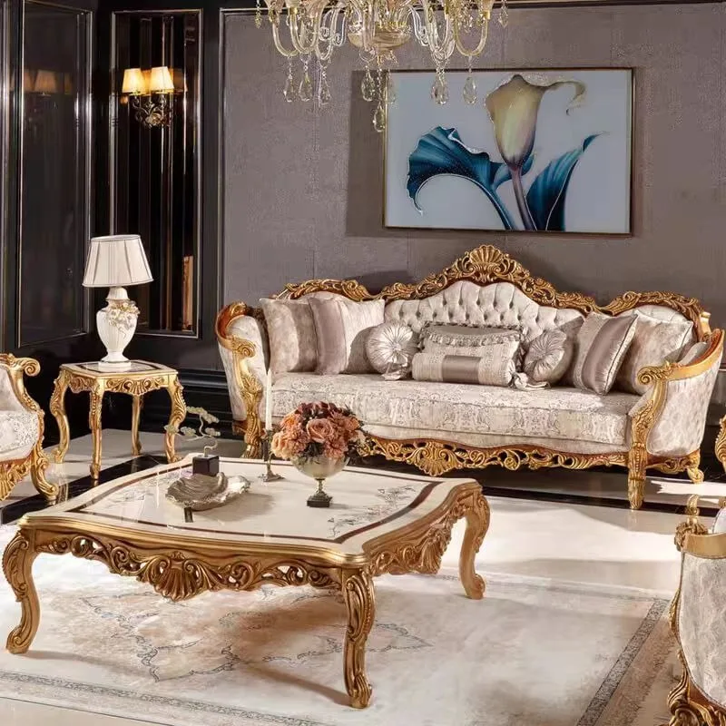 European Solid Wood Carved Sofa French Luxury Villa Living Room Furniture Home Fabric Armchair Occasional Chair