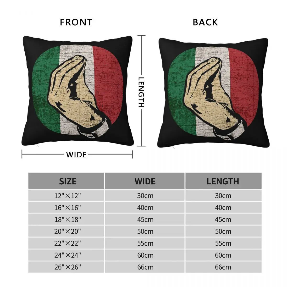 Italian Hand Gesture Sing Language Italy Flag Square Pillowcase Pillow Cover Cushion Comfort Throw Pillow for Home Living Room