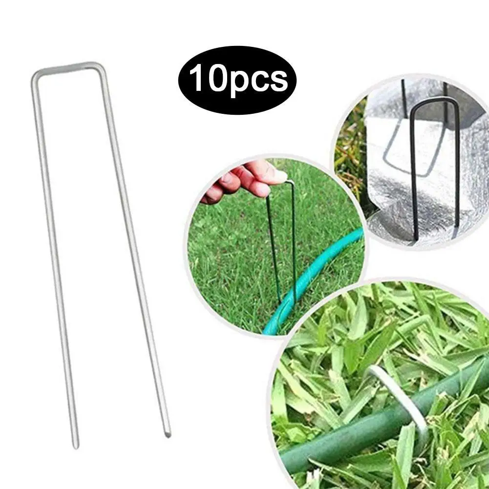 10 pz chiodo a forma di U in acciaio inox giardinaggio chiodi zincati per parasole rete erba artificiale nastro gocciolante tubi fissaggio 10/15CM