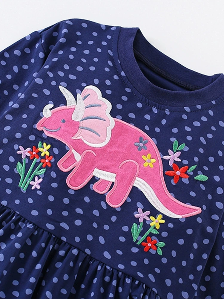 2025 ربيع الخريف جديد 3 4 6 8 10 12 سنة النمط الأوروبي الأمريكي الكرتون التطريز طويلة الأكمام القطن الاطفال طفلة فستان #3