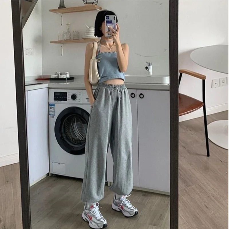 بنطال ذو قصة أرجل واسعة لون محايد للمرأة الشتاء الرجعية الحلو فتاة فضفاضة صورة ظلية الأعمال الحضرية الدفء الصوف مبطن أفخم محبوك BF #2