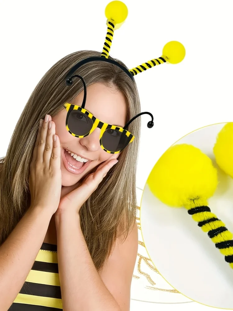 8-teiliges Set an Zubehör für ein Bienen-Rollenspielkostüm – Set aus Bienenantennen-Stirnband und Brille, Damen-Bienen-Tentakel-Stirnband – Detail 8