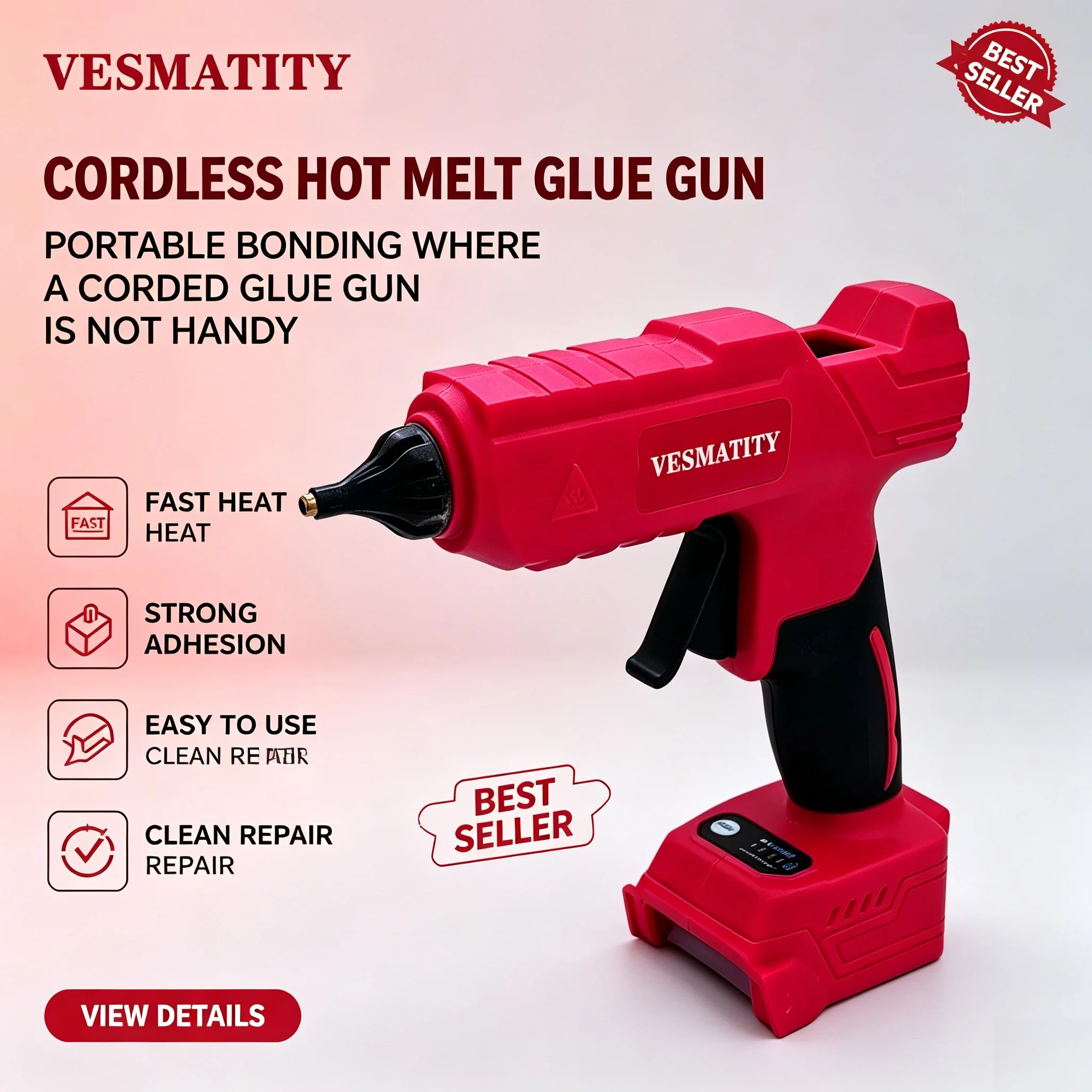 VESMATITY Cordless Electric Hot Melt Glue Gun For Milwaukee 18V Battery Quick Heating DIY Home Repair Tool Portable Pro