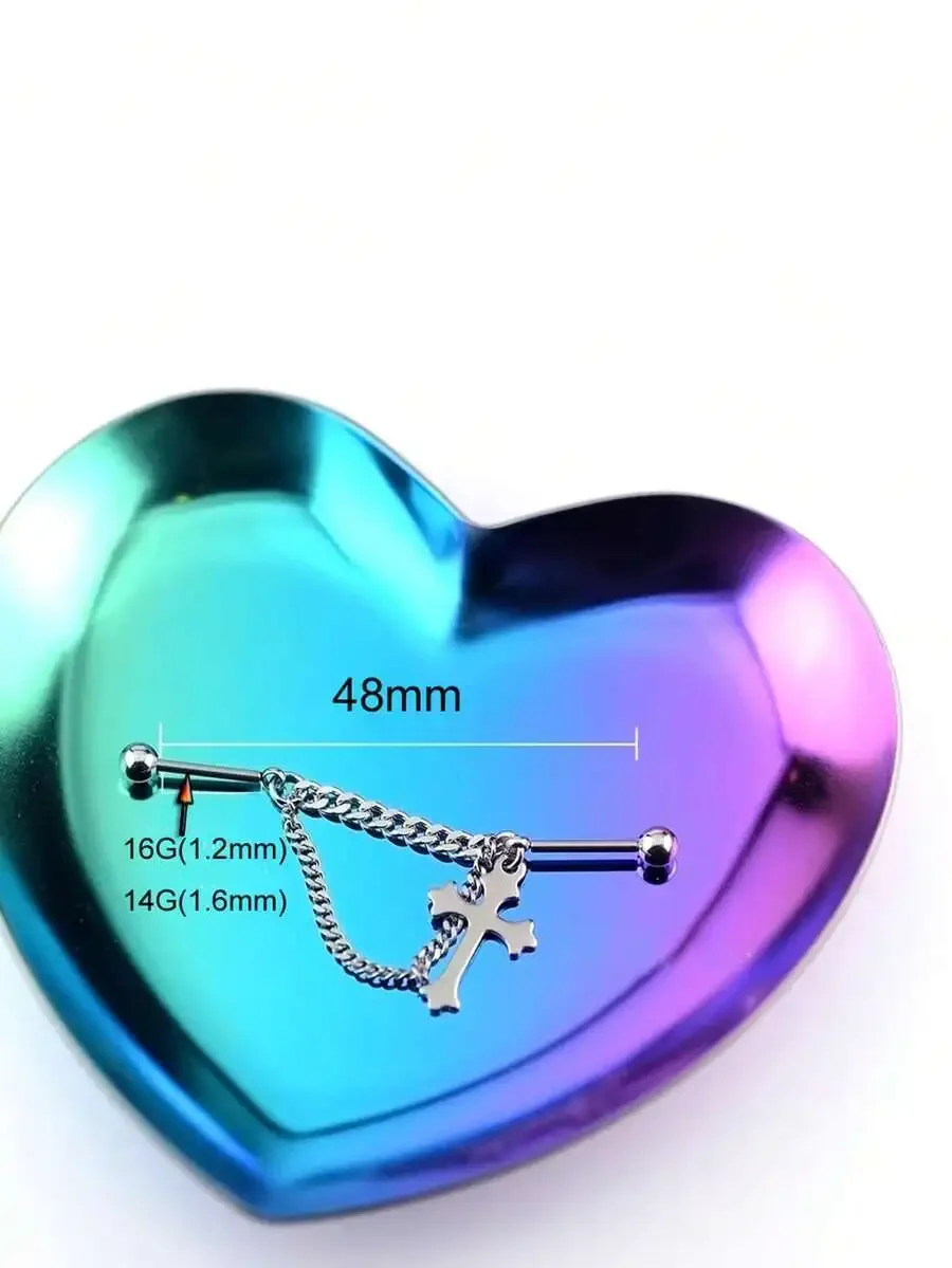 

Double Chain Cross Floating Industrial Barbell Piercing Stainless Steel Body Jewelry
