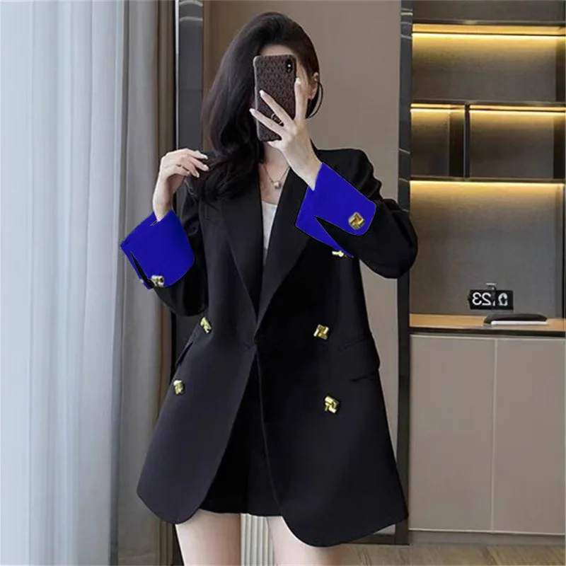 Ropa exterior de primavera y otoño, chaqueta lisa, abrigos para mujer, Chaqueta larga negra, ropa juvenil para mujer, señora de oficina de alta calidad 2025