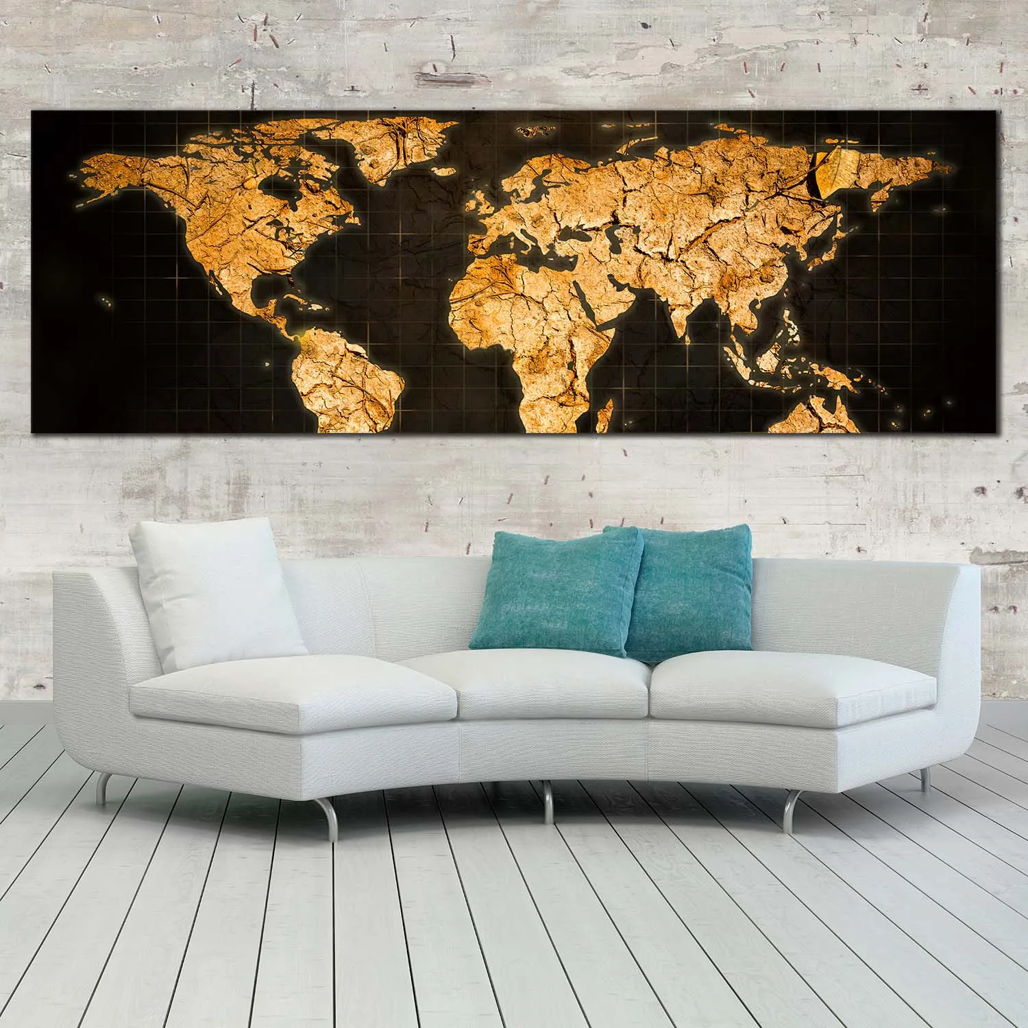 Abstract Yellow Golden World Map Digital Canvas Painting Posters and Prints Wall Art Pictures Living Room Home Decor No Frame